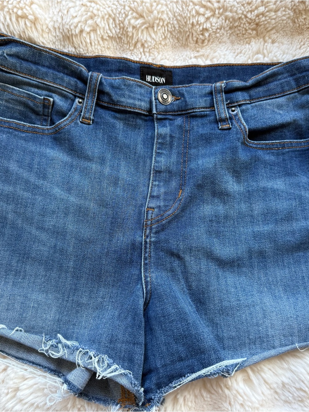 Hudson Jeans Blue Denim Frayed Hem Cutoff Shorts